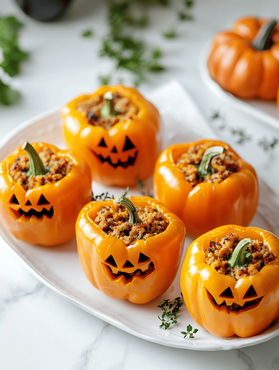 Spookyly Delicious Halloween Jack-o’-Lantern Stuffed Peppers